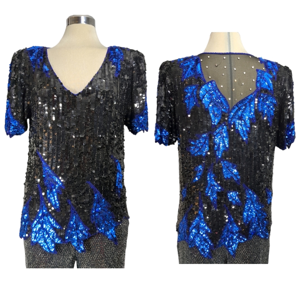 DOMINIQUE Designer Gorgeous Royal Blue & Black Sequins Beaded